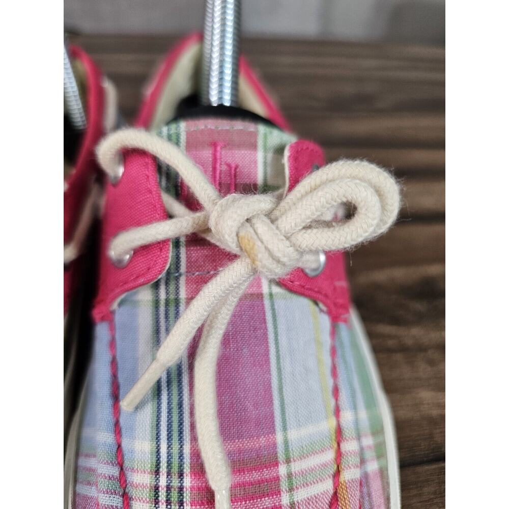 Lauren by Ralph Lauren Breeana Pink Plaid Print Canvas Boat Shoes Size Womens 7B - Picture 7 of 14